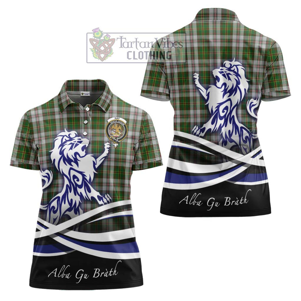 Hay White Dress Tartan Women's Polo Shirt with Alba Gu Brath Regal Lion Emblem Women - Tartanvibesclothing Shop