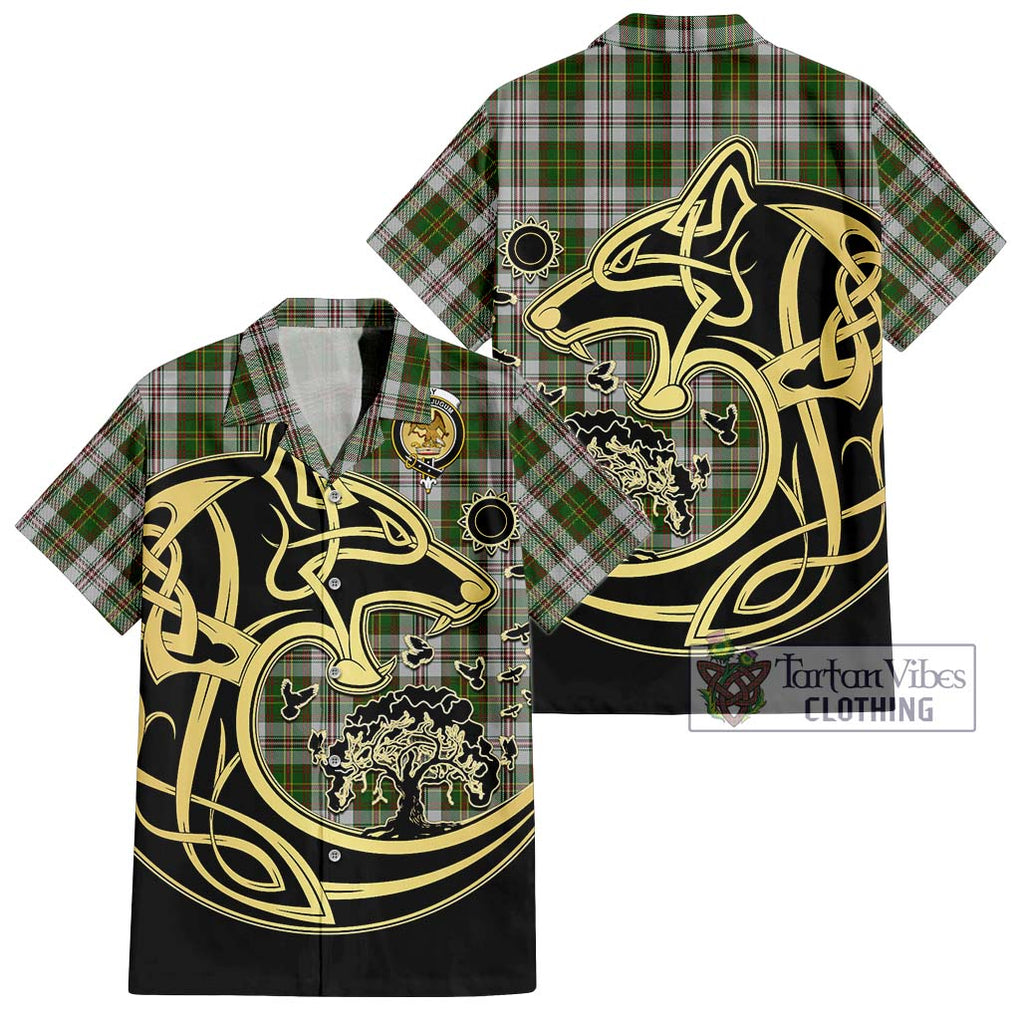 Hay White Dress Tartan Short Sleeve Button Shirt with Family Crest Celtic Wolf Style Kid - Tartan Vibes Clothing