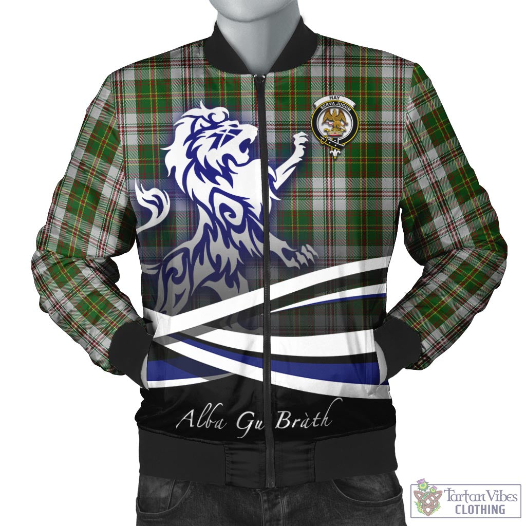 Tartan Vibes Clothing Hay White Dress Tartan Bomber Jacket with Alba Gu Brath Regal Lion Emblem