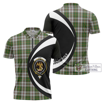 Hay White Dress Tartan Zipper Polo Shirt with Family Crest Circle Style