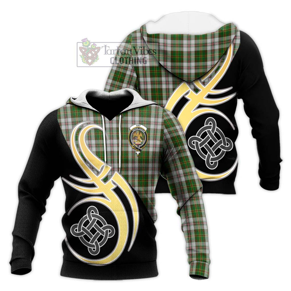 Hay White Dress Tartan Knitted Hoodie with Family Crest and Celtic Symbol Style Unisex Knitted Pullover Hoodie - Tartan Vibes Clothing