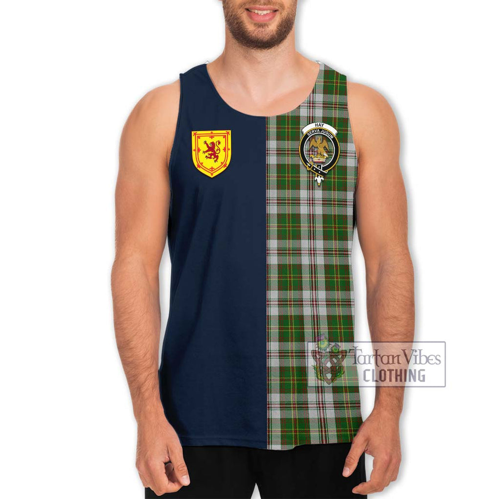 Tartan Vibes Clothing Hay White Dress Tartan Men's Tank Top with Scottish Lion Royal Arm Half Style