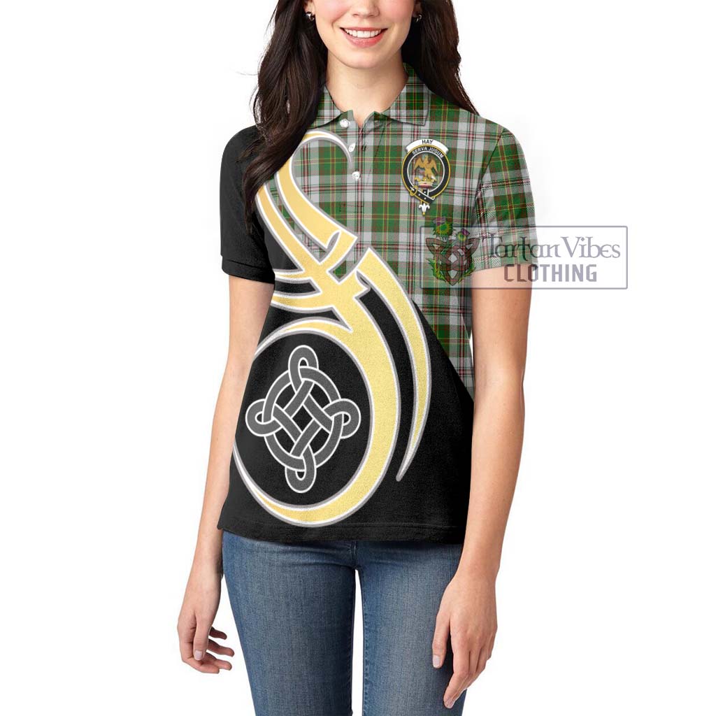 Hay White Dress Tartan Women's Polo Shirt with Family Crest and Celtic Symbol Style Women - Tartan Vibes Clothing