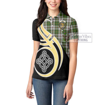 Hay White Dress Tartan Women's Polo Shirt with Family Crest and Celtic Symbol Style