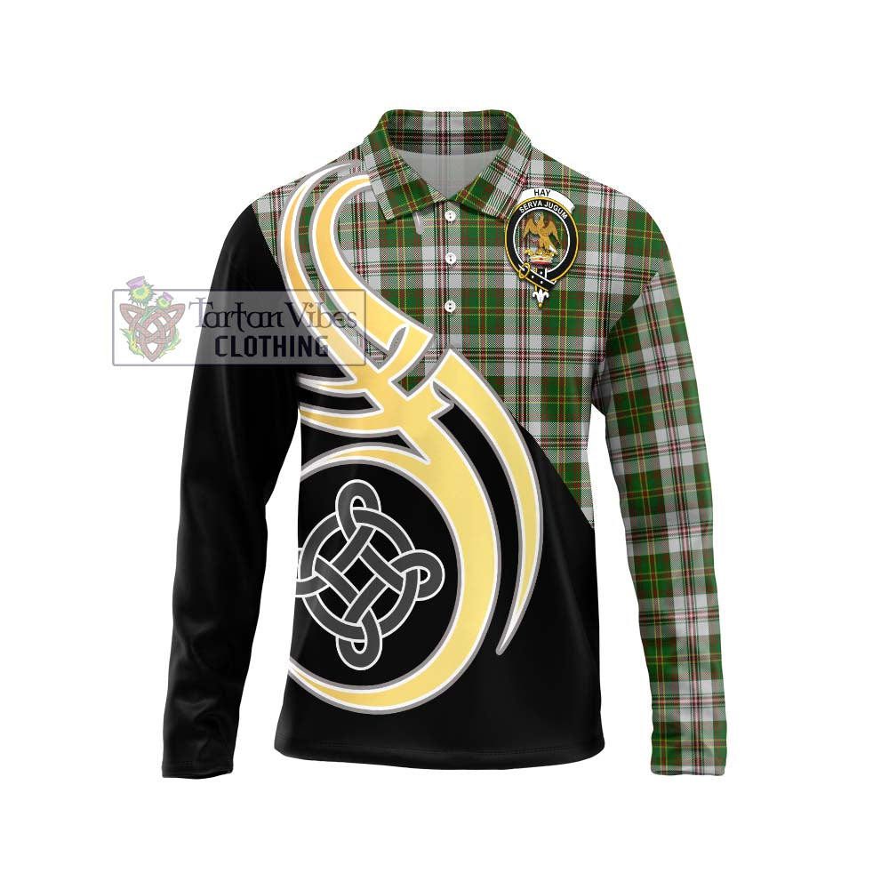 Hay White Dress Tartan Long Sleeve Polo Shirt with Family Crest and Celtic Symbol Style Unisex - Tartan Vibes Clothing