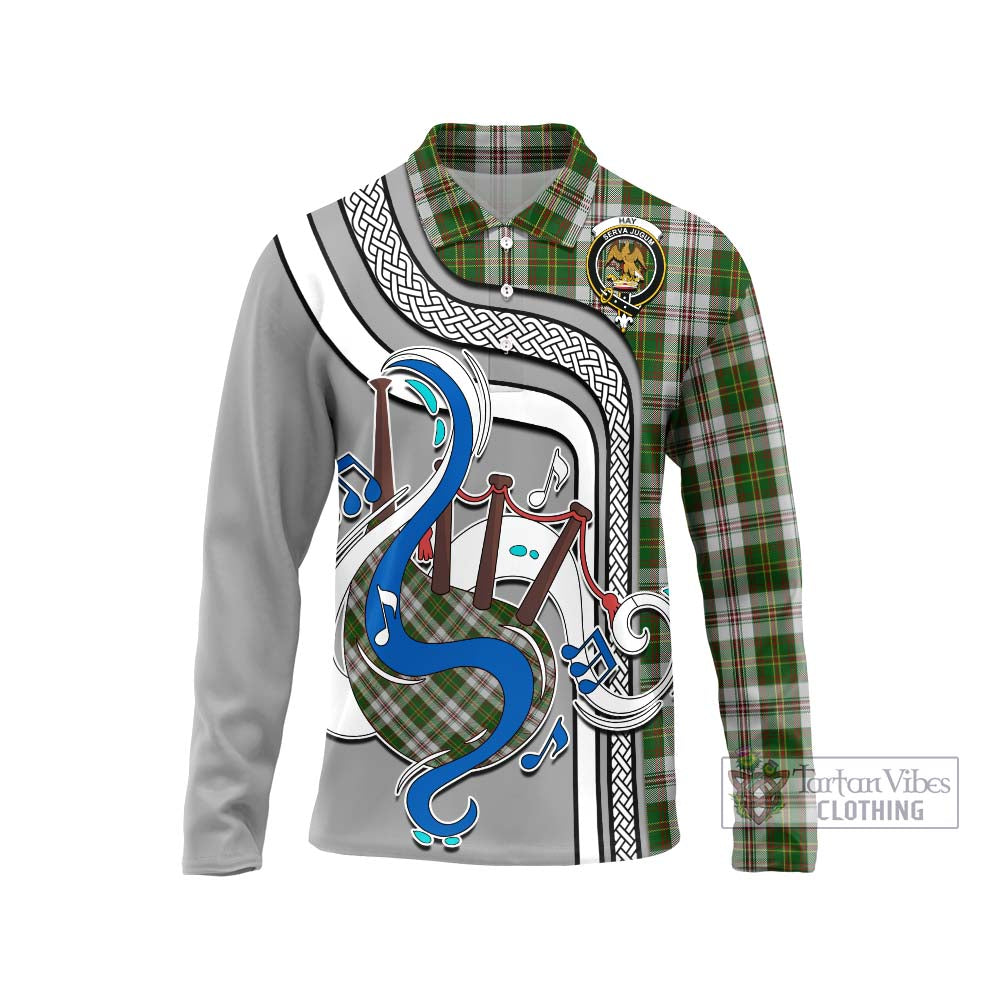 Tartan Vibes Clothing Hay White Dress Tartan Long Sleeve Polo Shirt with Epic Bagpipe Style