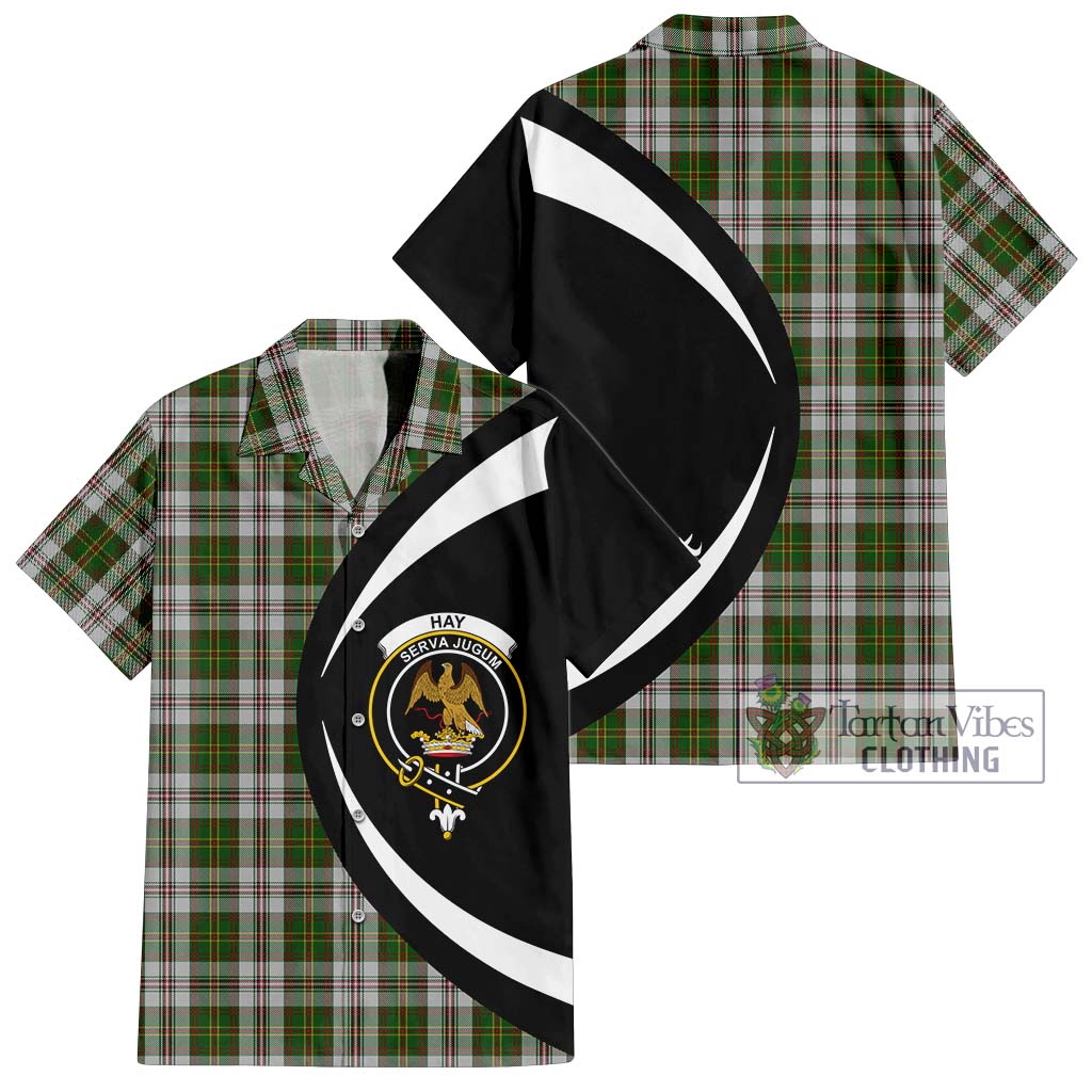 Hay White Dress Tartan Short Sleeve Button Up with Family Crest Circle Style Kid - Tartan Vibes Clothing