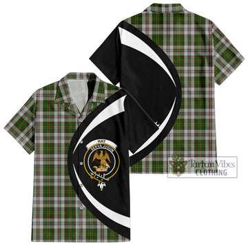 Hay White Dress Tartan Short Sleeve Button Up with Family Crest Circle Style