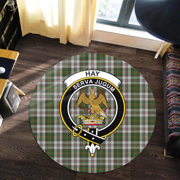 Hay White Dress Tartan Round Rug with Family Crest