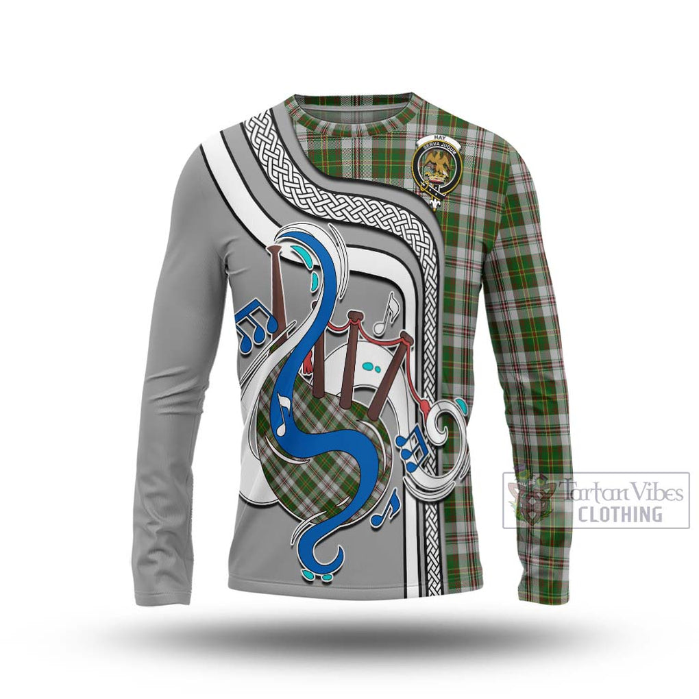 Tartan Vibes Clothing Hay White Dress Tartan Long Sleeve T-Shirt with Epic Bagpipe Style