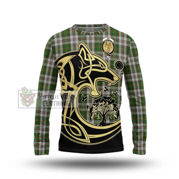 Hay White Dress Tartan Long Sleeve T-Shirt with Family Crest Celtic Wolf Style