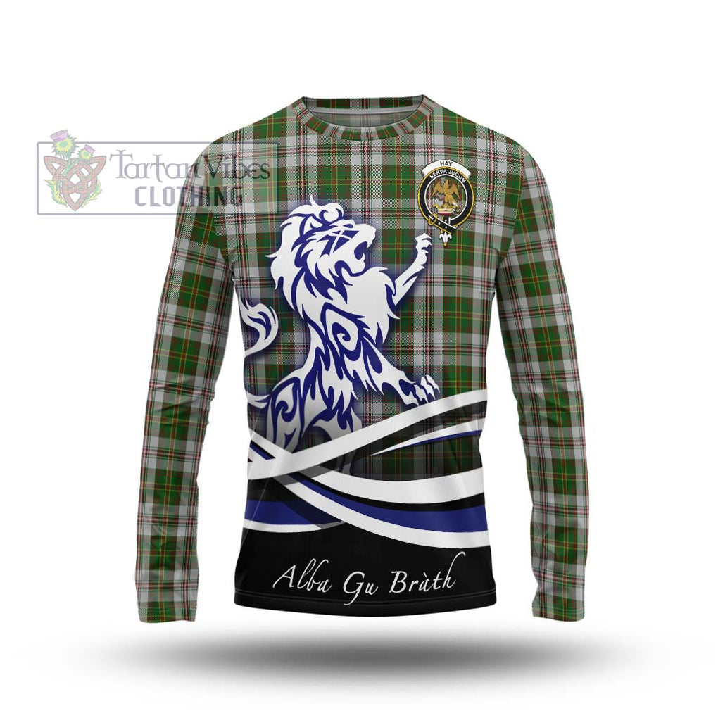 Hay White Dress Tartan Long Sleeve T-Shirt with Alba Gu Brath Regal Lion Emblem Unisex - Tartanvibesclothing Shop