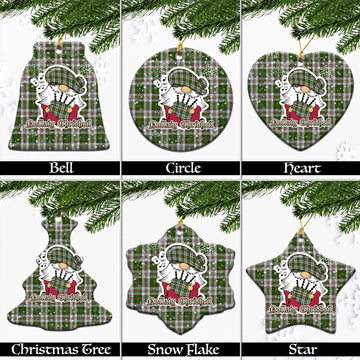 Hay White Dress Tartan Christmas Ceramic Ornaments with Scottish Gnome Playing Bagpipes