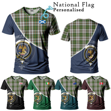 Hay White Dress Tartan T-Shirt with Personalised National Flag and Family Crest Half Style