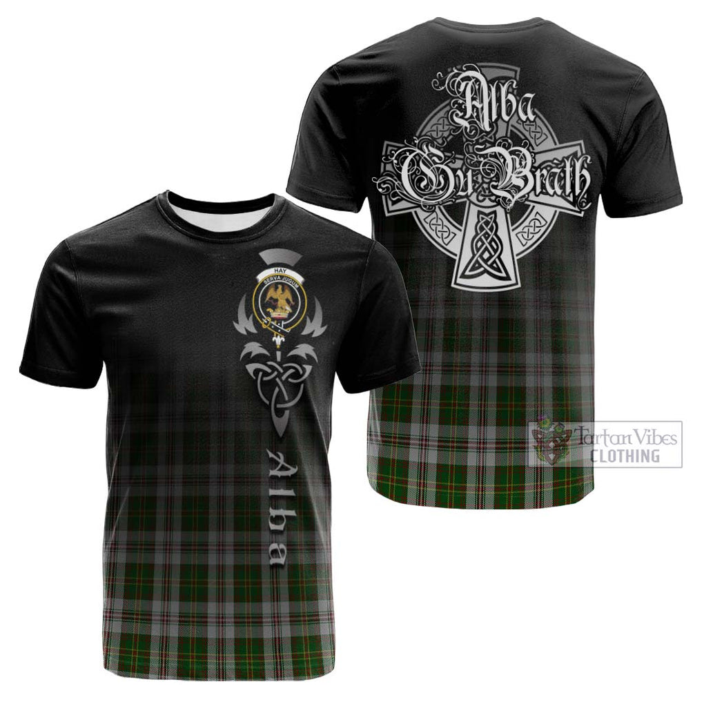 Tartan Vibes Clothing Hay White Dress Tartan Cotton T-shirt Featuring Alba Gu Brath Family Crest Celtic Inspired