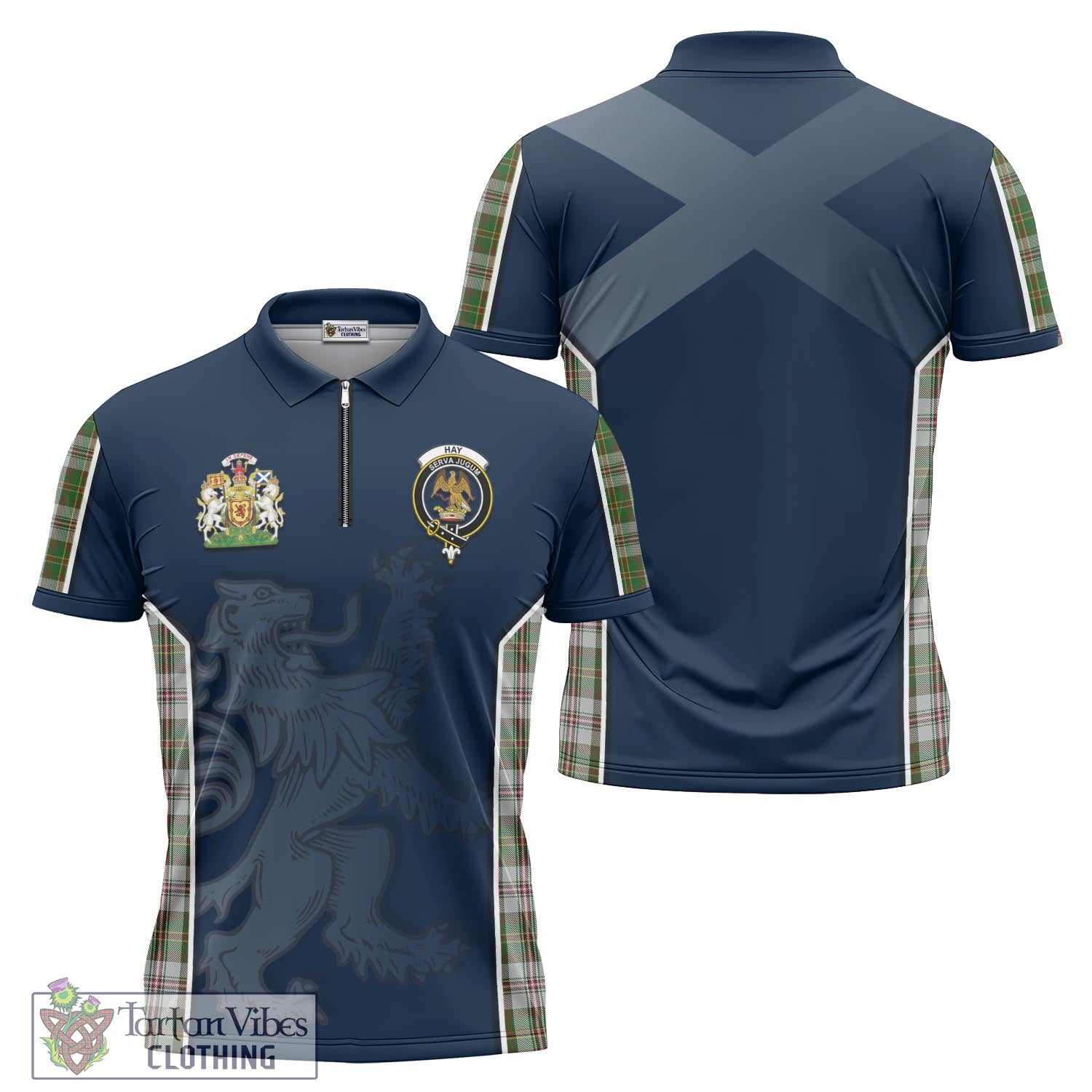 Tartan Vibes Clothing Hay White Dress Tartan Zipper Polo Shirt with Family Crest and Lion Rampant Vibes Sport Style