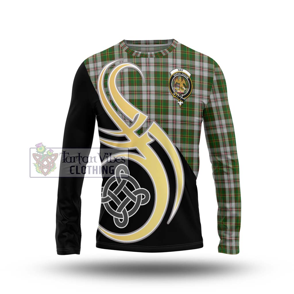 Hay White Dress Tartan Long Sleeve T-Shirt with Family Crest and Celtic Symbol Style Unisex - Tartan Vibes Clothing