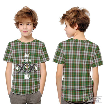 Hay White Dress Tartan Kid T-Shirt with Family Crest DNA In Me Style