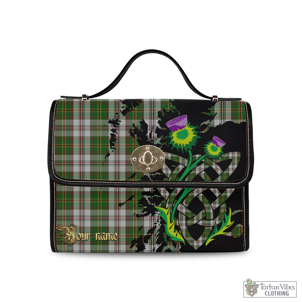 Tartan Vibes Clothing Hay White Dress Tartan Waterproof Canvas Bag with Scotland Map and Thistle Celtic Accents