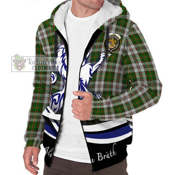 Hay White Dress Tartan Sherpa Hoodie with Alba Gu Brath Regal Lion Emblem