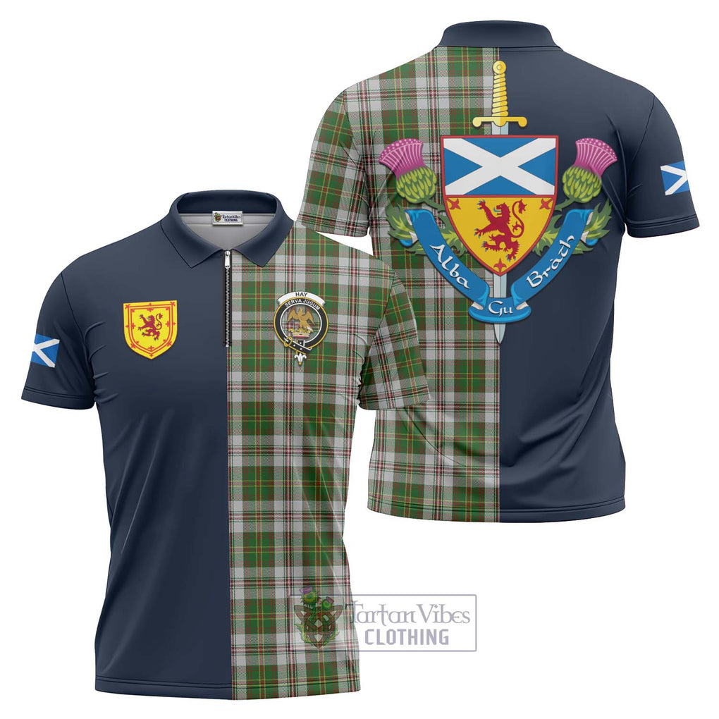 Tartan Vibes Clothing Hay White Dress Tartan Zipper Polo Shirt with Scottish Lion Royal Arm Half Style