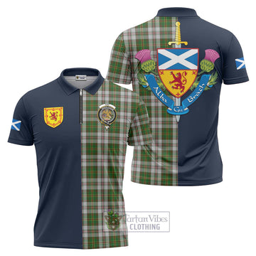 Hay White Dress Tartan Zipper Polo Shirt Alba with Scottish Lion Royal Arm Half Style