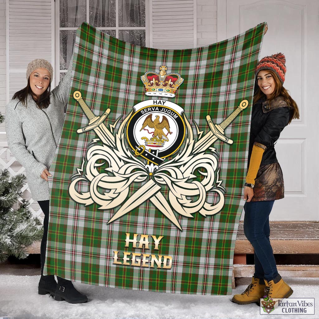 Tartan Vibes Clothing Hay White Dress Tartan Blanket with Clan Crest and the Golden Sword of Courageous Legacy