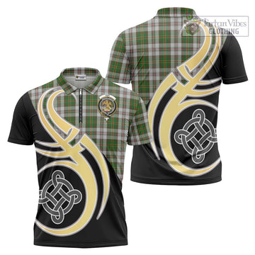 Hay White Dress Tartan Zipper Polo Shirt with Family Crest and Celtic Symbol Style