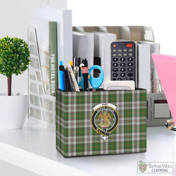 Hay White Dress Tartan Pen Holder with Family Crest