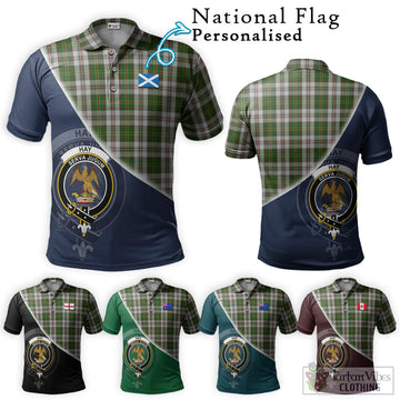 Hay White Dress Tartan Polo Shirt with Personalised National Flag and Family Crest Half Style