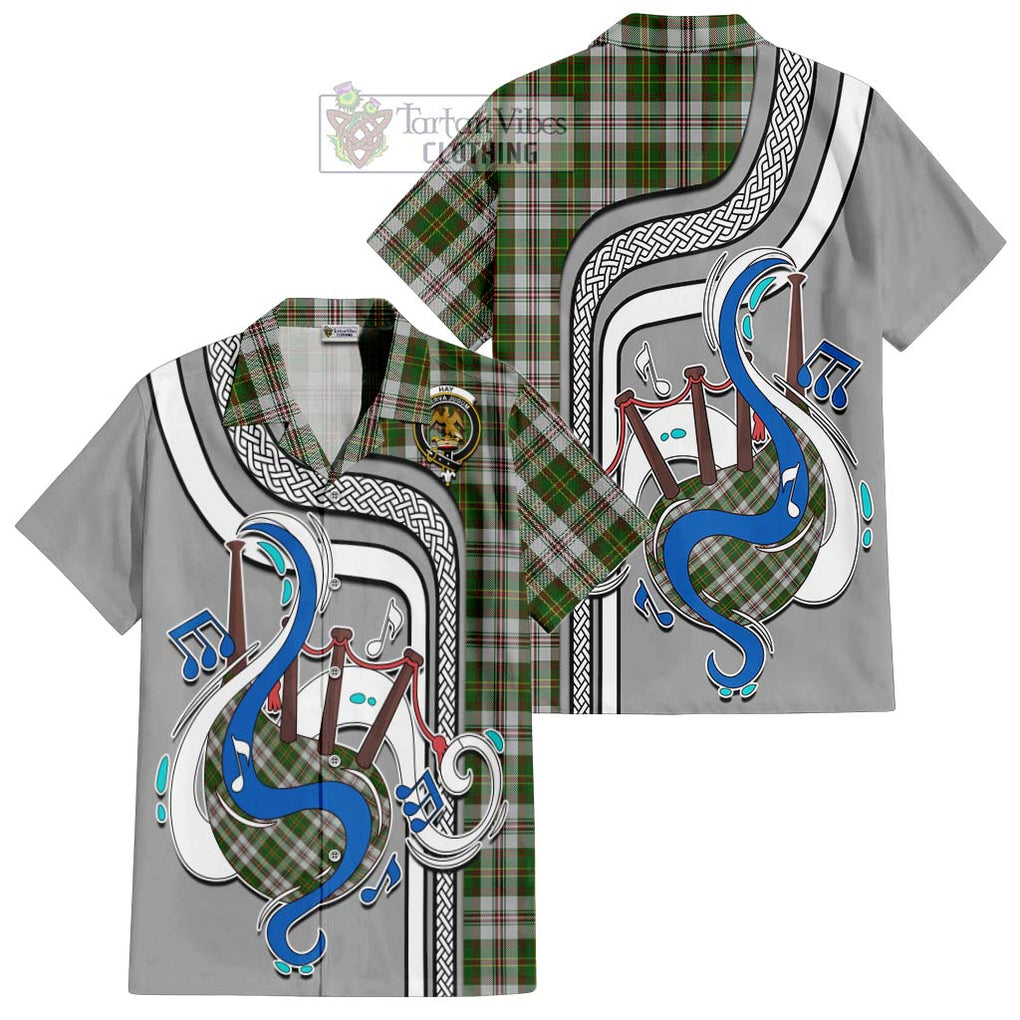 Hay White Dress Tartan Short Sleeve Button Shirt with Epic Bagpipe Style Kid - Tartanvibesclothing Shop