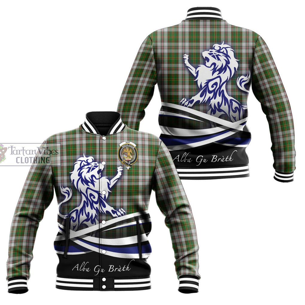 Hay White Dress Tartan Baseball Jacket with Alba Gu Brath Regal Lion Emblem Unisex - Tartanvibesclothing Shop