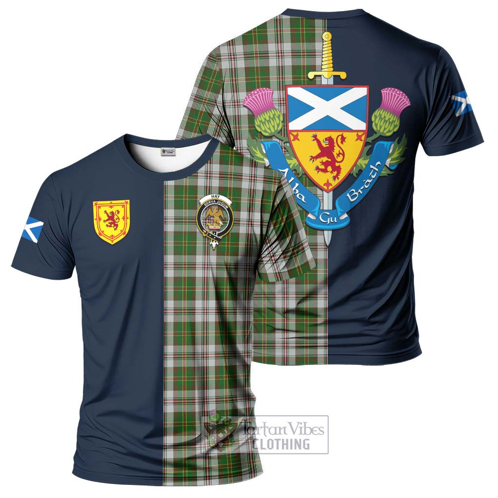 Tartan Vibes Clothing Hay White Dress Tartan T-Shirt Alba with Scottish Lion Royal Arm Half Style