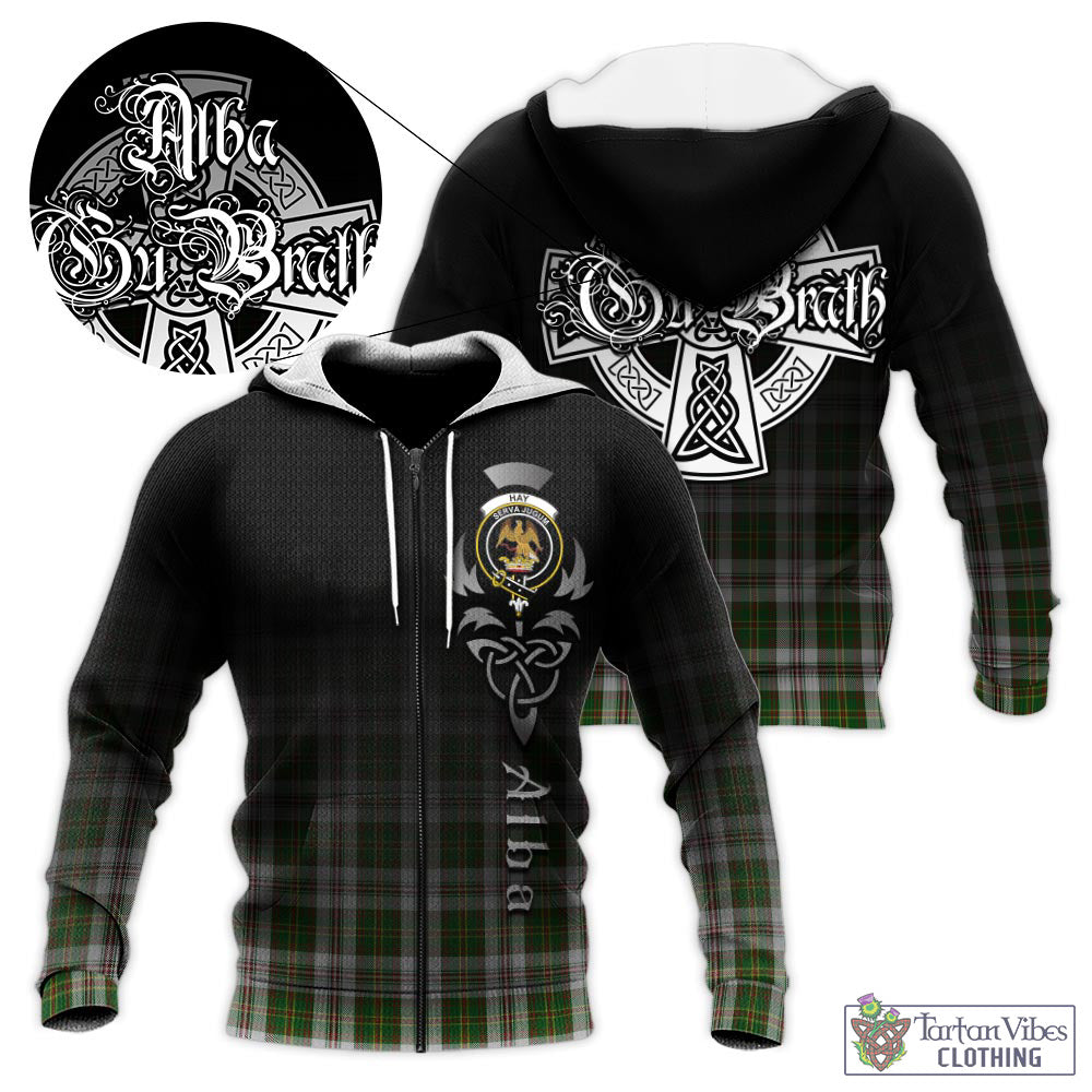 Tartan Vibes Clothing Hay White Dress Tartan Knitted Hoodie Featuring Alba Gu Brath Family Crest Celtic Inspired