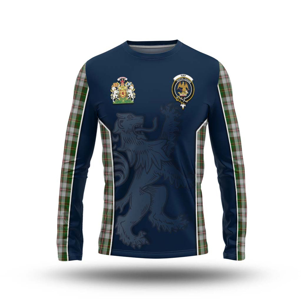 Hay White Dress Tartan Long Sleeve T-Shirt with Family Crest and Lion Rampant Vibes Sport Style Unisex - Tartan Vibes Clothing