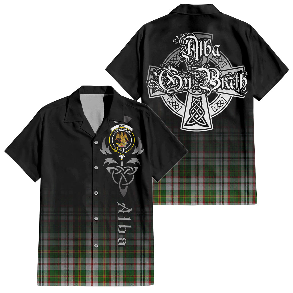 Tartan Vibes Clothing Hay White Dress Tartan Short Sleeve Button Up Featuring Alba Gu Brath Family Crest Celtic Inspired