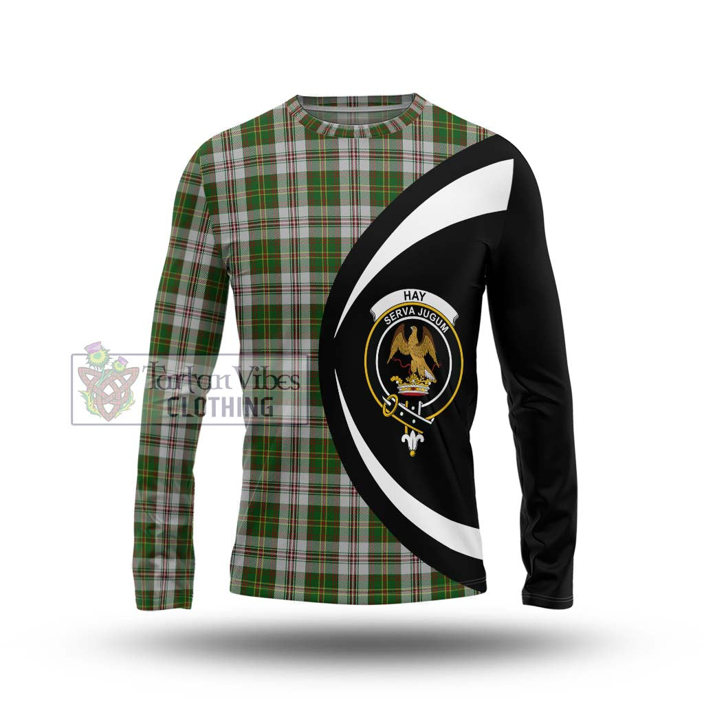 Hay White Dress Tartan Long Sleeve T-Shirt with Family Crest Circle Style Unisex - Tartan Vibes Clothing