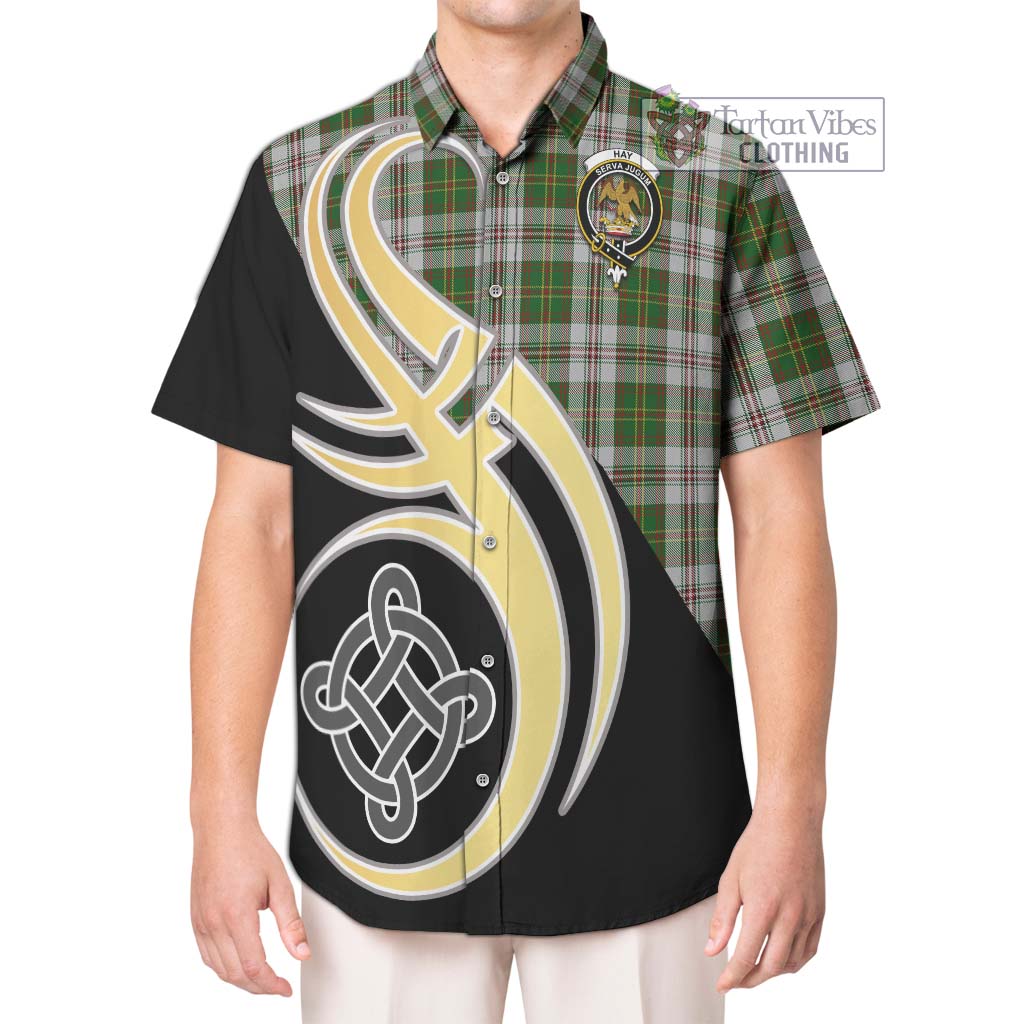 Hay White Dress Tartan Short Sleeve Button Shirt with Family Crest and Celtic Symbol Style Kid - Tartan Vibes Clothing