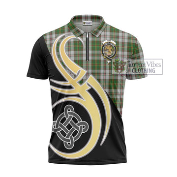 Hay White Dress Tartan Zipper Polo Shirt with Family Crest and Celtic Symbol Style