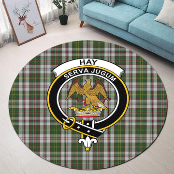 Hay White Dress Tartan Round Rug with Family Crest