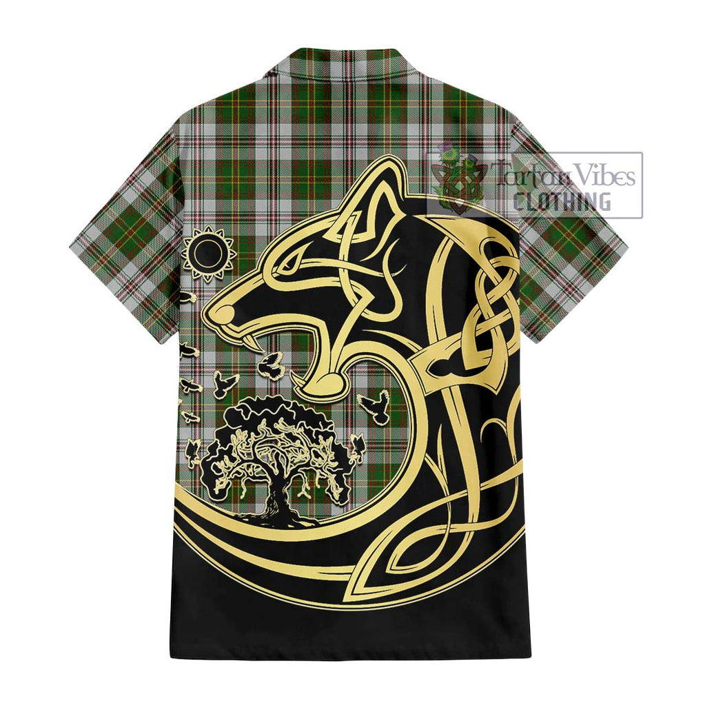 Hay White Dress Tartan Short Sleeve Button Shirt with Family Crest Celtic Wolf Style - Tartan Vibes Clothing