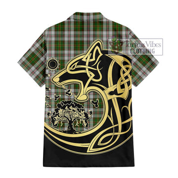 Hay White Dress Tartan Short Sleeve Button Shirt with Family Crest Celtic Wolf Style