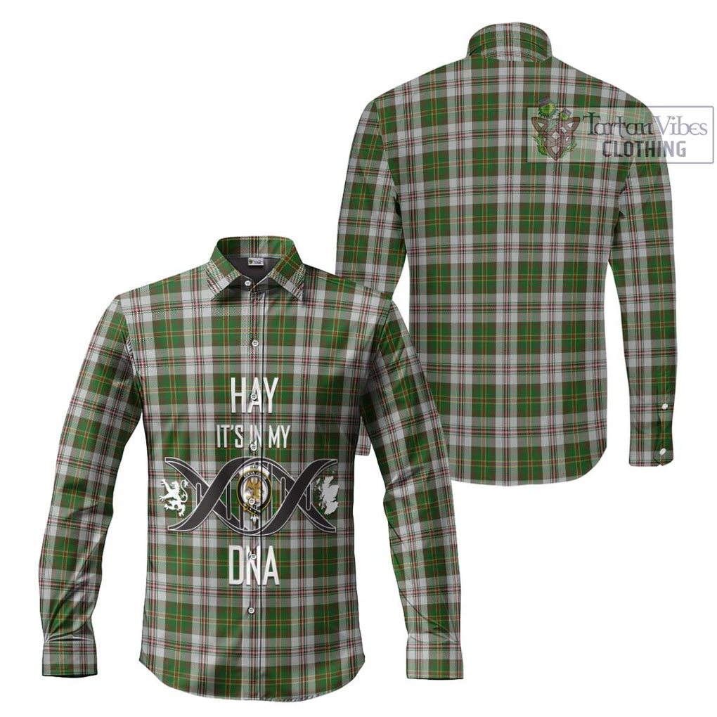 Hay White Dress Tartan Long Sleeve Button Shirt with Family Crest DNA In Me Style Men's Shirt - Tartanvibesclothing Shop