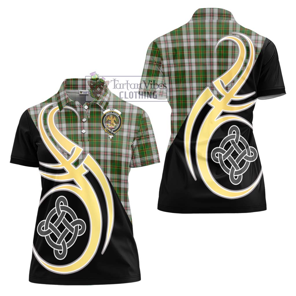 Hay White Dress Tartan Women's Polo Shirt with Family Crest and Celtic Symbol Style - Tartan Vibes Clothing