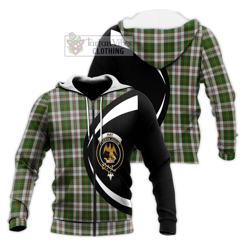 Hay White Dress Tartan Knitted Hoodie with Family Crest Circle Style Unisex Knitted Zip Hoodie - Tartan Vibes Clothing