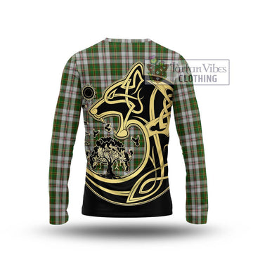 Hay White Dress Tartan Long Sleeve T-Shirt with Family Crest Celtic Wolf Style