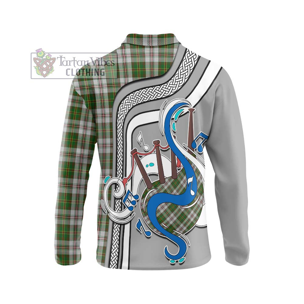 Tartan Vibes Clothing Hay White Dress Tartan Long Sleeve Polo Shirt with Epic Bagpipe Style