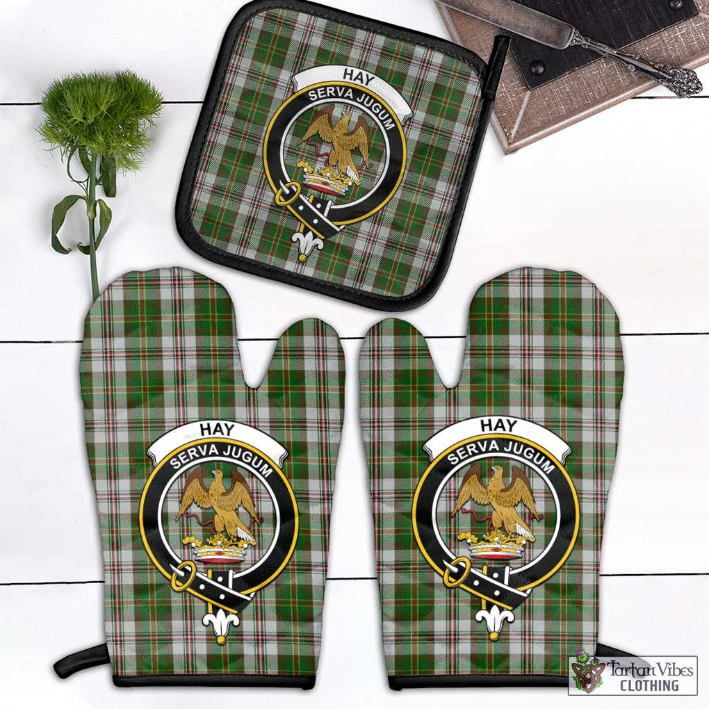 Hay White Dress Tartan Combo Oven Mitt & Pot-Holder with Family Crest Combo 1 Oven Mitt & 1 Pot-Holder Black - Tartan Vibes Clothing