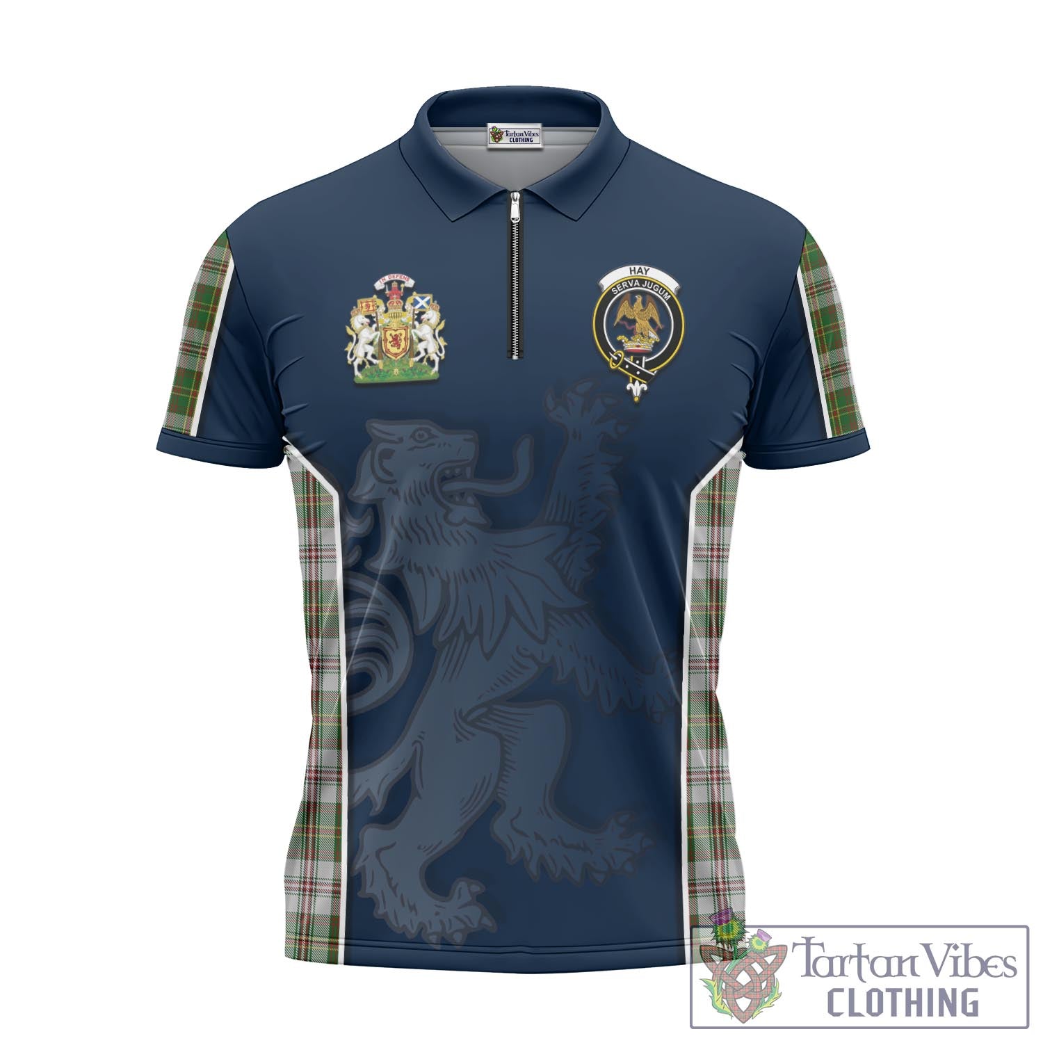 Tartan Vibes Clothing Hay White Dress Tartan Zipper Polo Shirt with Family Crest and Lion Rampant Vibes Sport Style