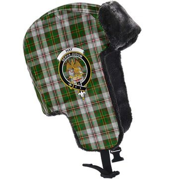 Hay White Dress Tartan Winter Trapper Hat with Family Crest